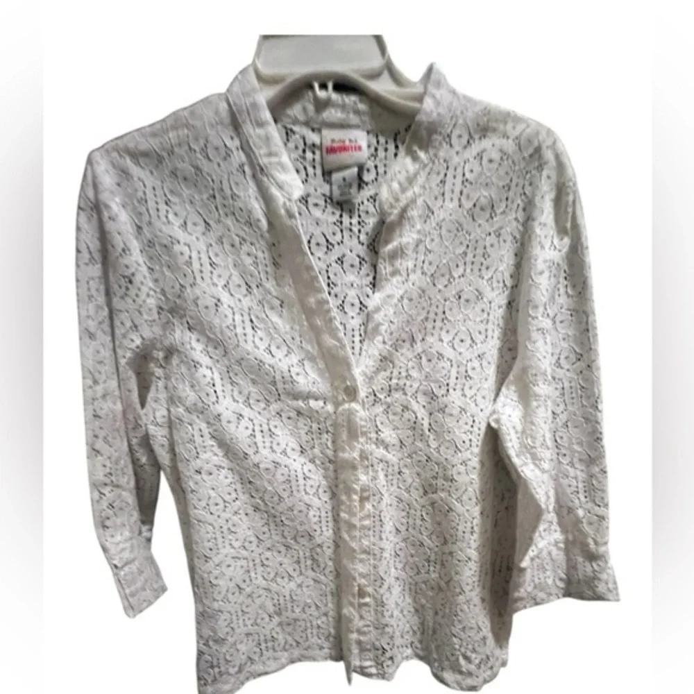 Ruby Rd. White Lace Button-Up Blouse - Picture 1 of 4